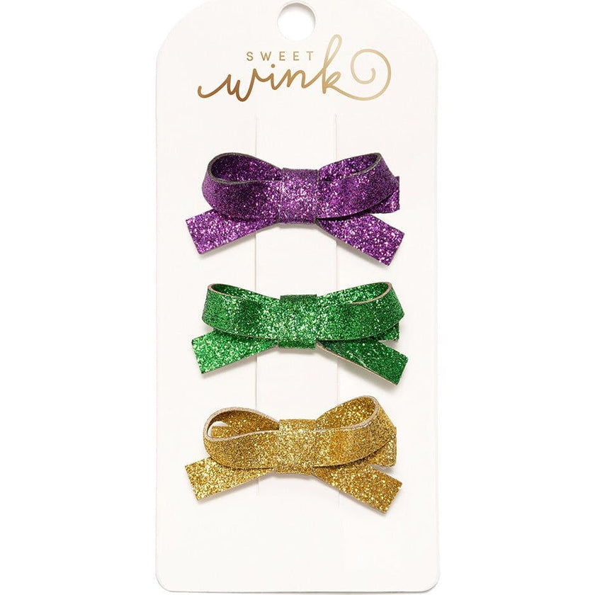 Mardi Gras Bow Clip Set