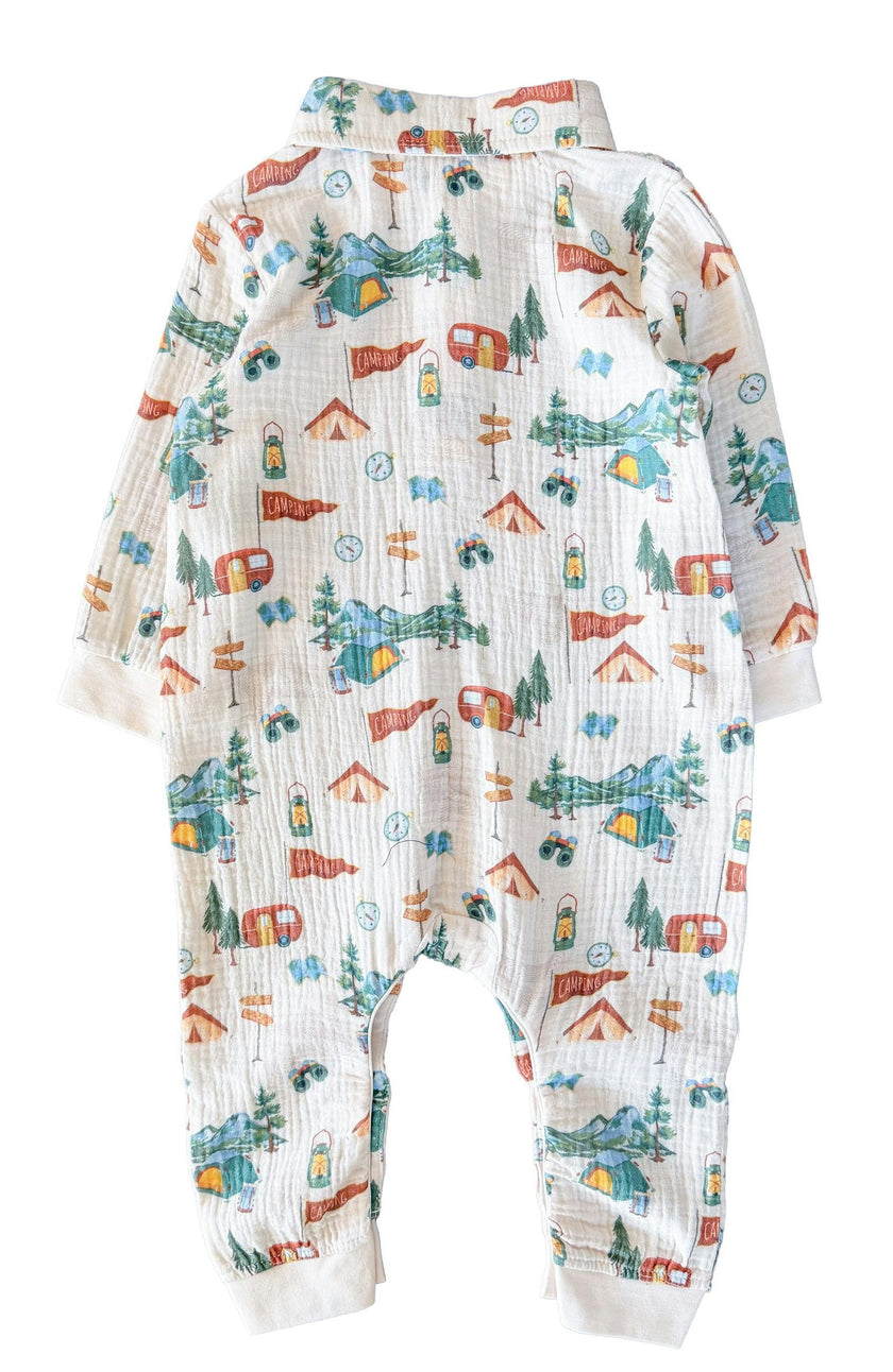 Happy Camper Teddy Buttondown Romper