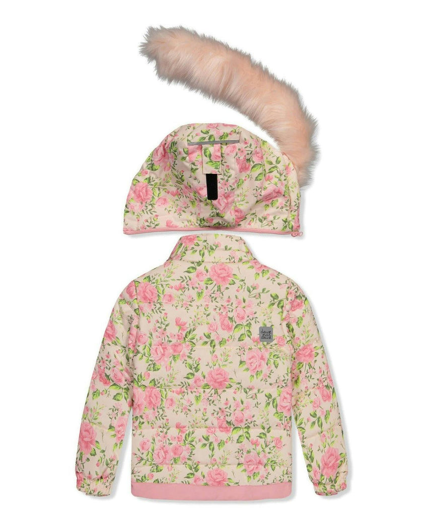 Two Piece Play Snowsuit Pink Minit Flower Print With Pink Pants