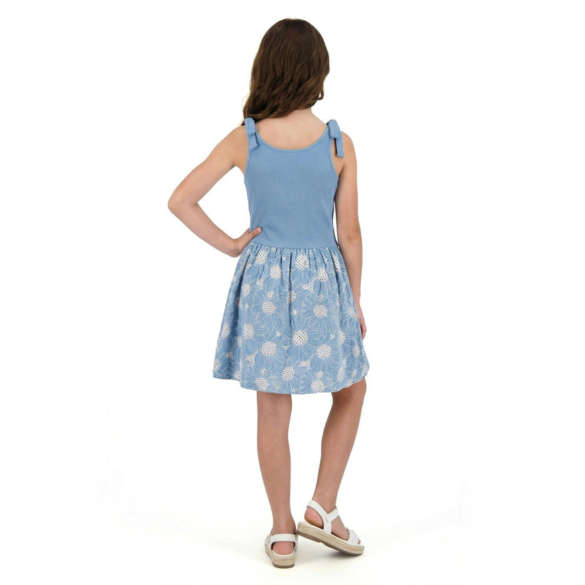 Tween Girls Rib Knit Bow Shoulder Dess | Floral Eyelet