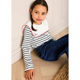 Sailor Stripe Floral Embroidered Mariner Collar Top in White (2-12yrs)