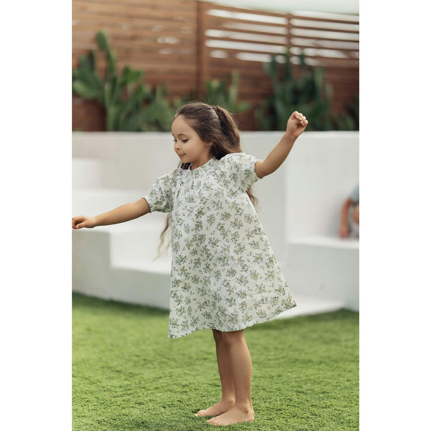 Smocked Floral 3-Quarter Sleeve Dress