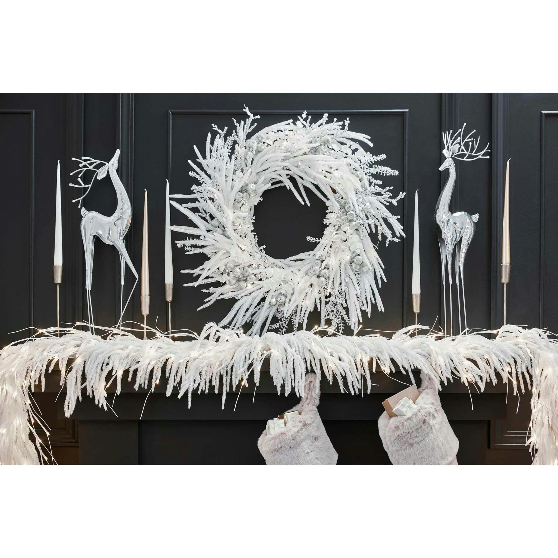 All Aglow - Pre-Lit White Norfolk Pine Christmas Mantel Garland Winter Table Runner