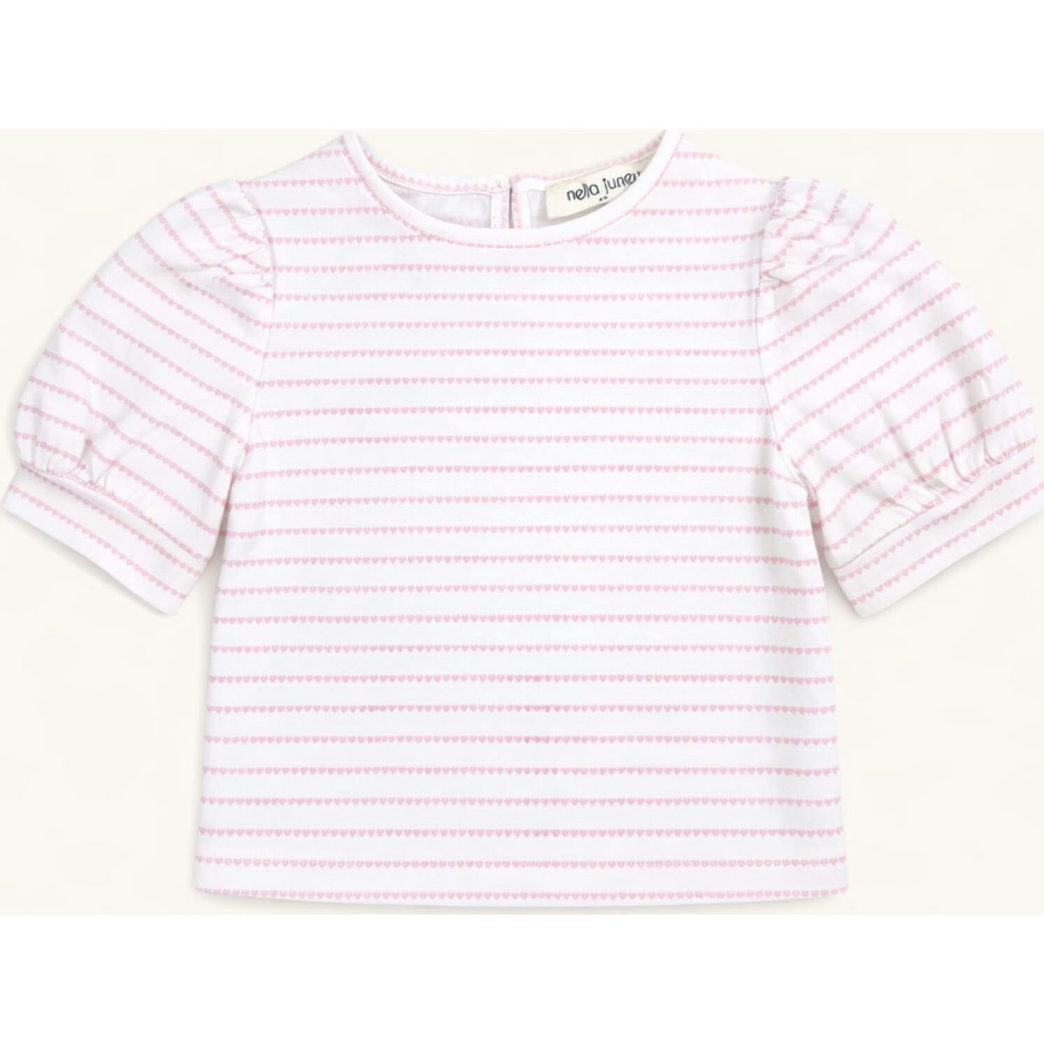 Puff Sleeve Tee in Pink Heart Stripe