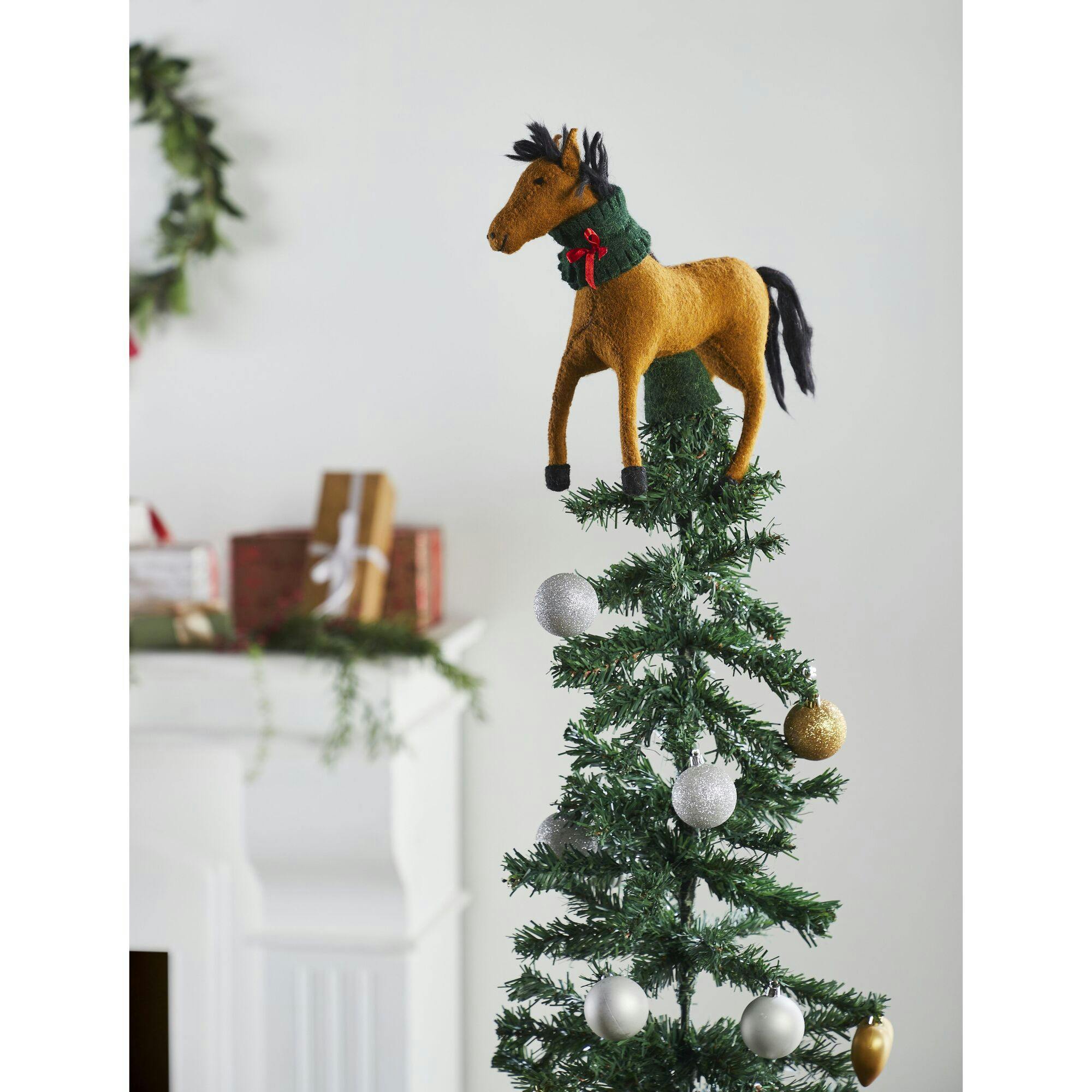 Handmade Hand Felted Wool Christmas Tree Topper - with Wreath