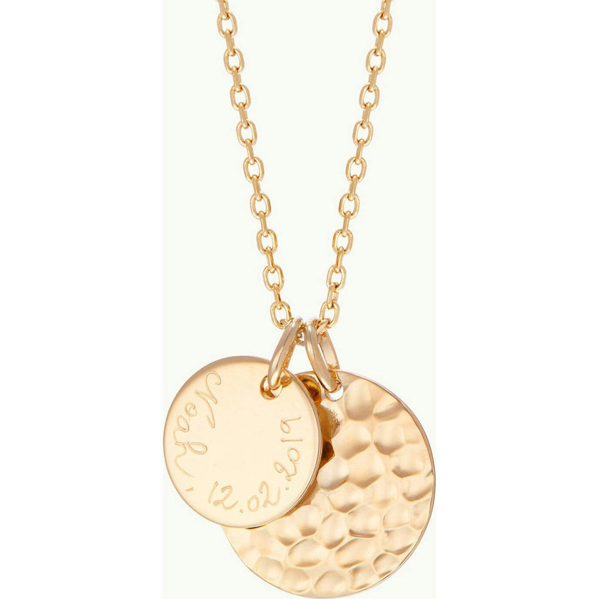 Personalized Hammered Double Disc Necklace, 18k Rose Gold Plated