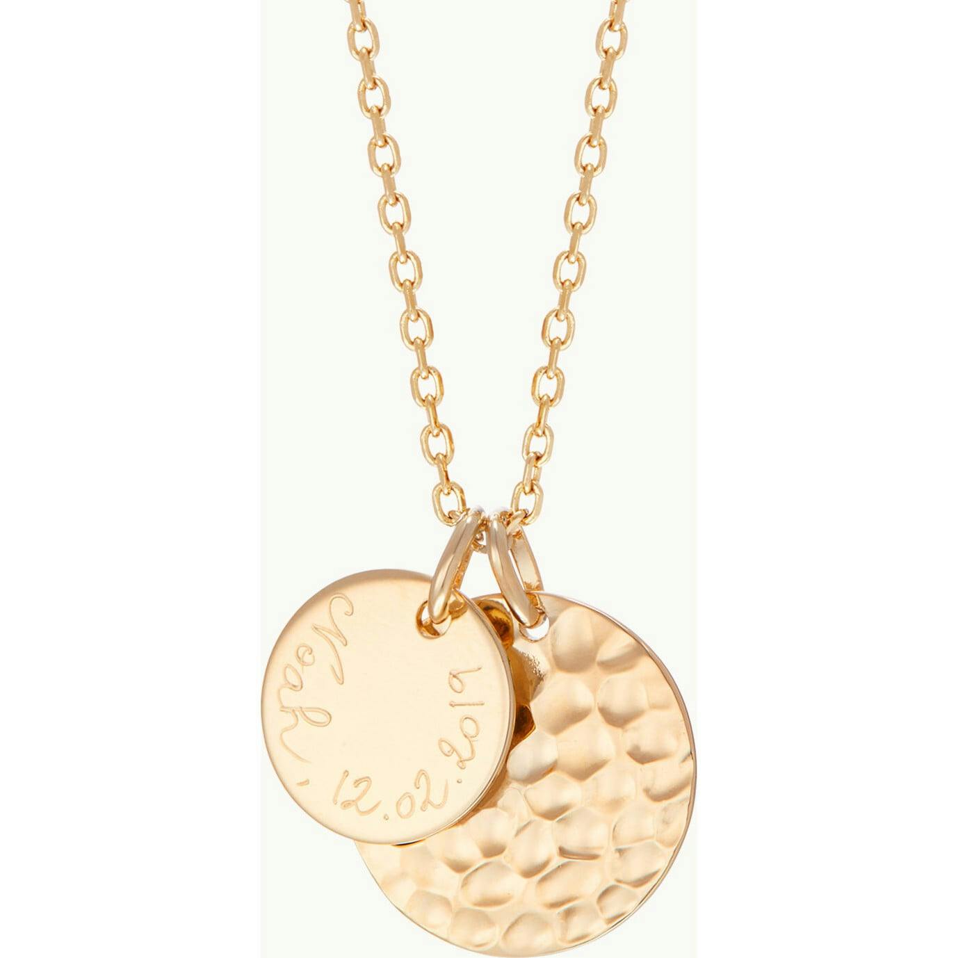 Personalized Hammered Double Disc Necklace, 18k Rose Gold Plated