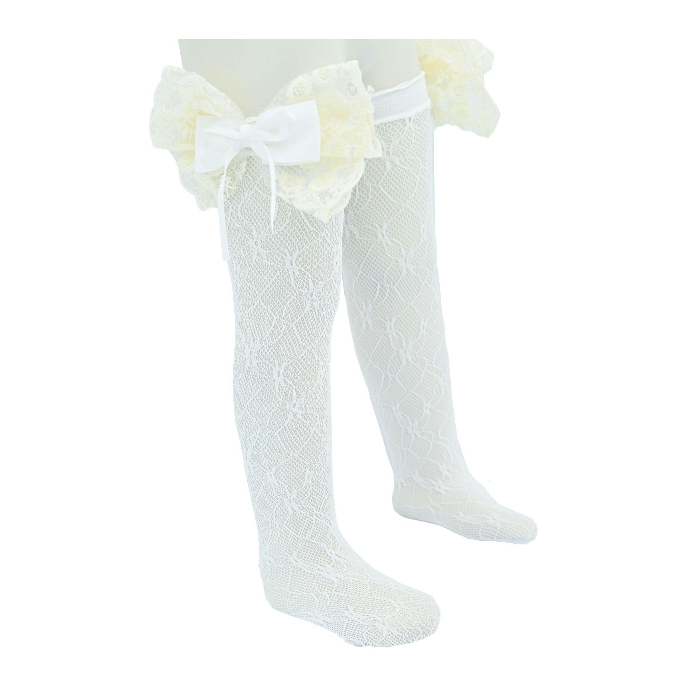 Embroidered Ribbon Bow Long Socks