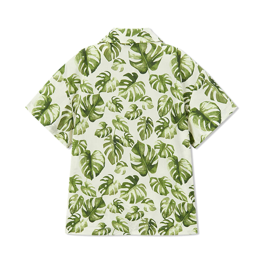 Island Leaf Collar Button-Up Shirt and Shorts Set