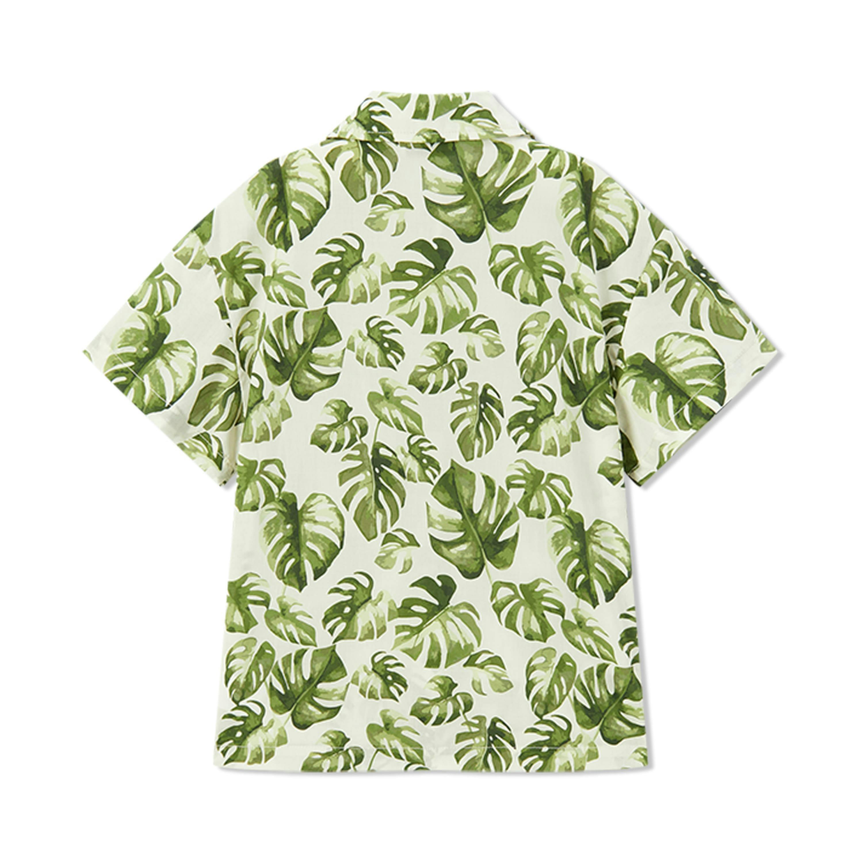 Island Leaf Collar Button-Up Shirt and Shorts Set