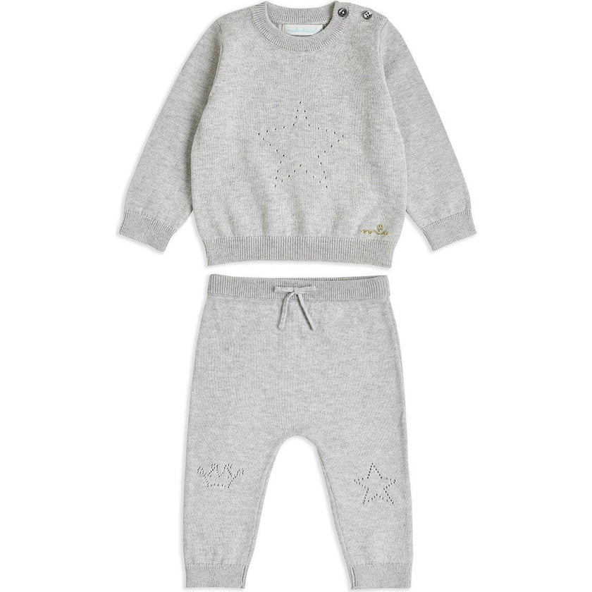 Pointelle Star Crawler Set - Grey
