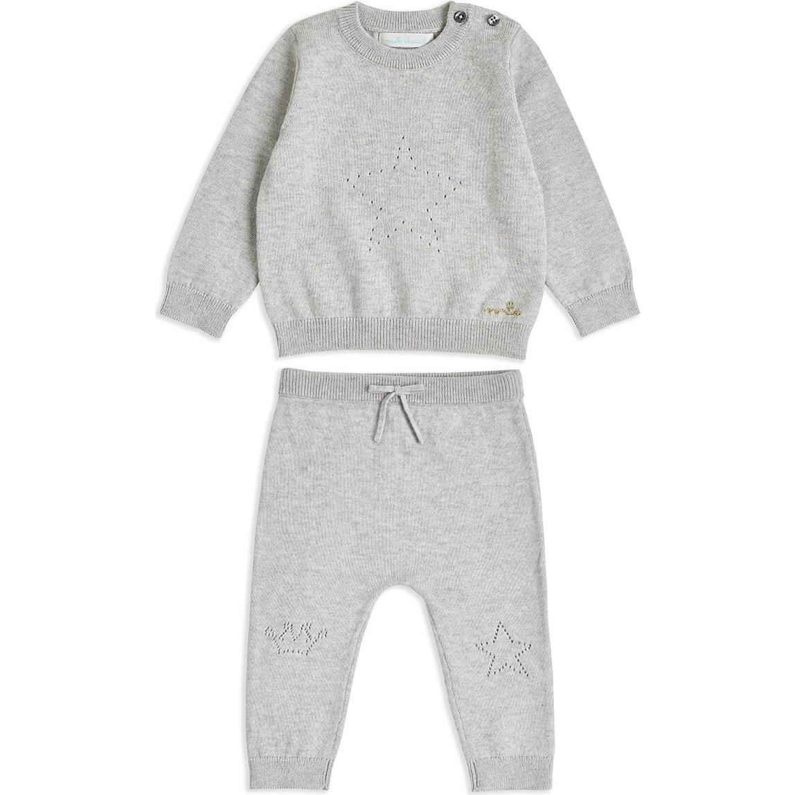 Pointelle Star Crawler Set - Grey