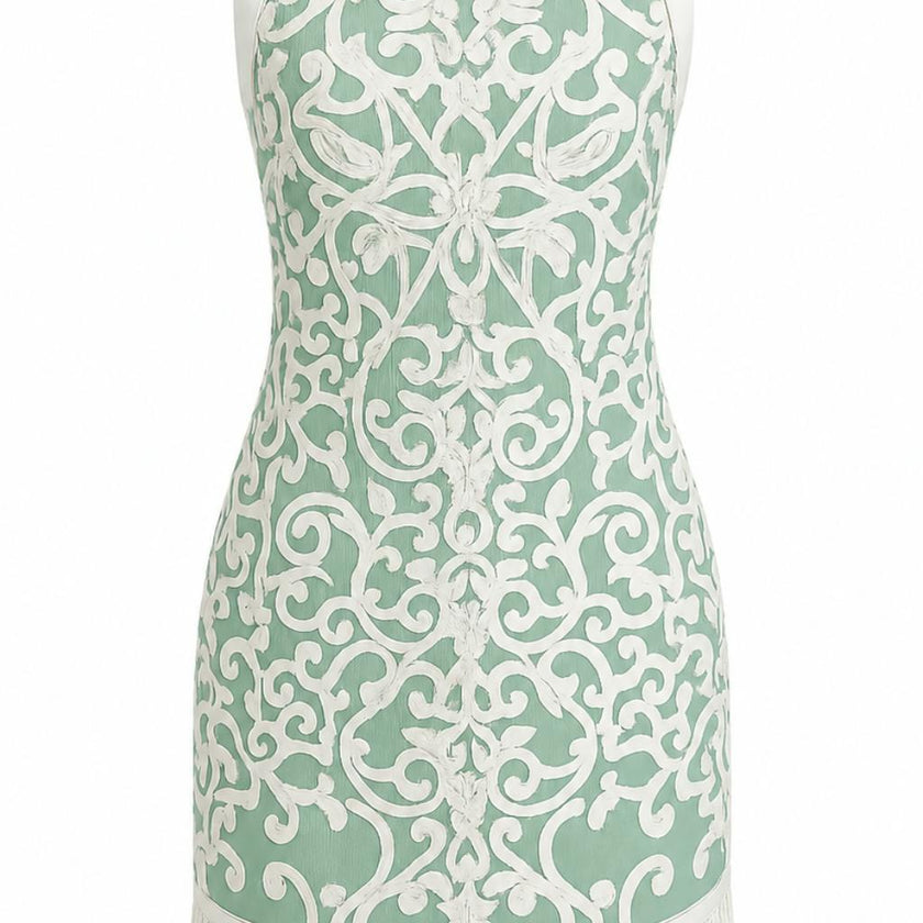 Janie Mint Scroll Embroidery Mini Dress