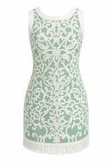 Janie Mint Scroll Embroidery Mini Dress