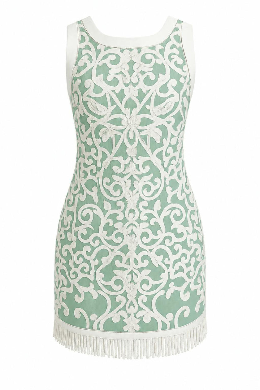 Janie Mint Scroll Embroidery Mini Dress
