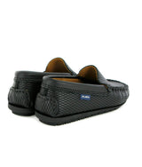 Grainy Leather Plain Moccasins, Black