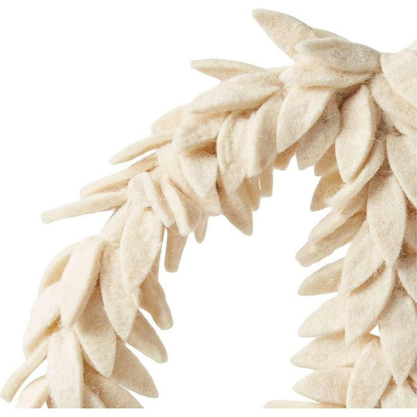 Handmade Hand Felted Wool Wreath - Peace Symbol Cream - 14"