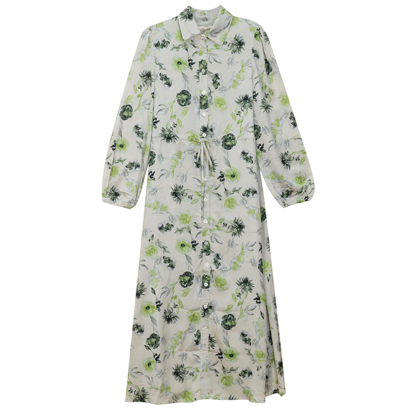 Printed Satin Belted Shirt Dress