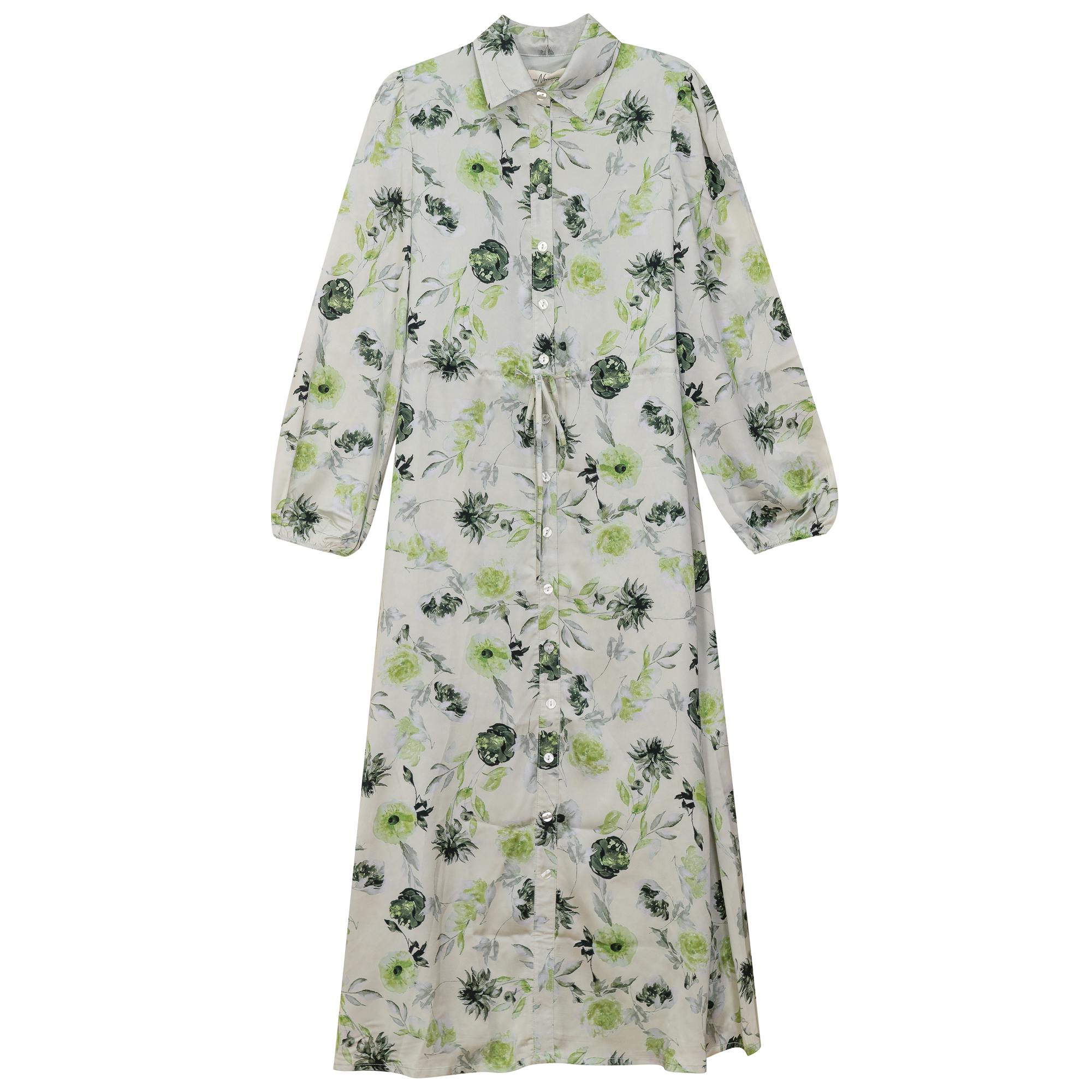 Printed Satin Belted Shirt Dress
