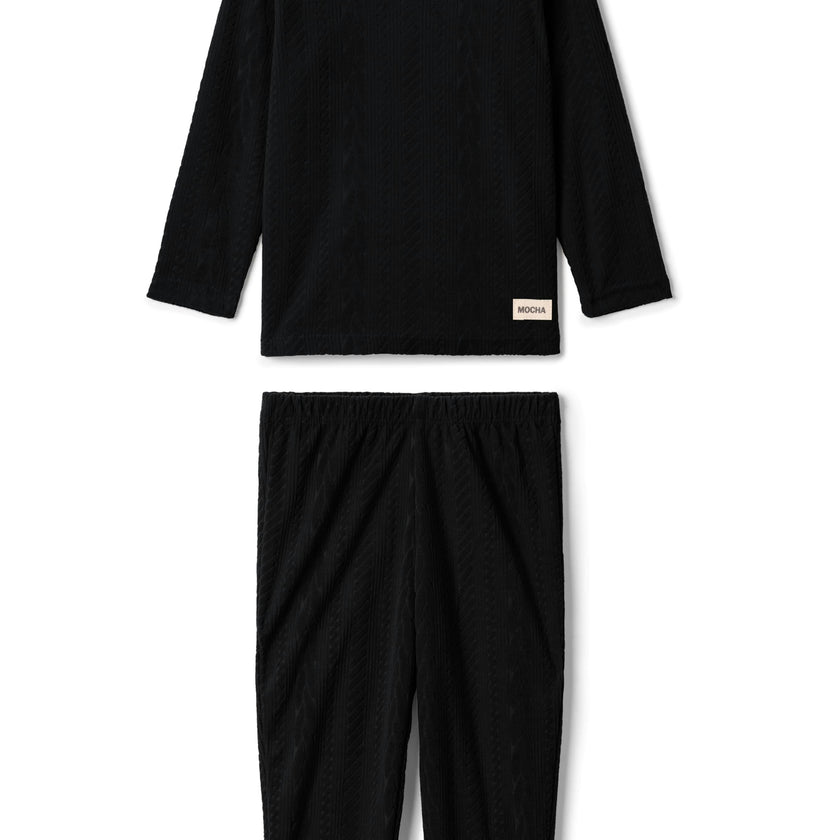 Cable Textured Velour Set Black