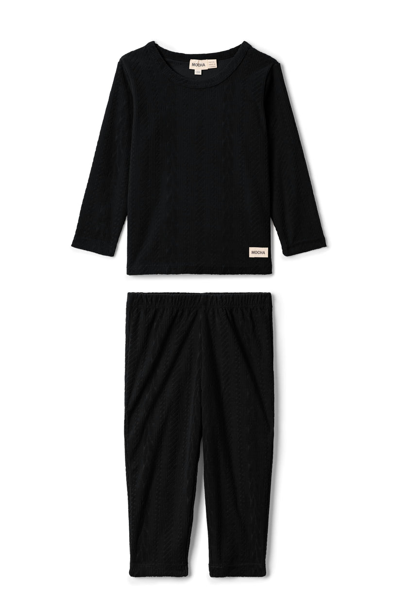 Cable Textured Velour Top and Pants Two Piece Set