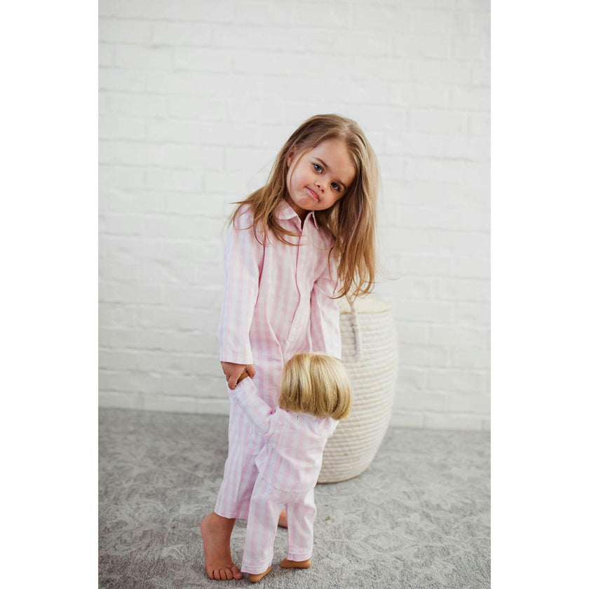 Kid's Twill Doll Pajamas in Pink Gingham