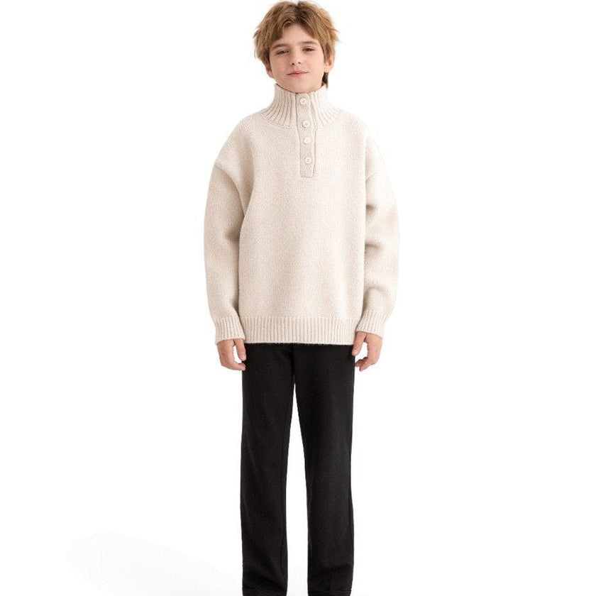 Beige Button-Up Ribbed Sweater