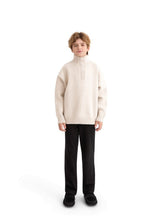 Beige Button-Up Ribbed Sweater