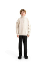 Beige Button-Up Ribbed Sweater