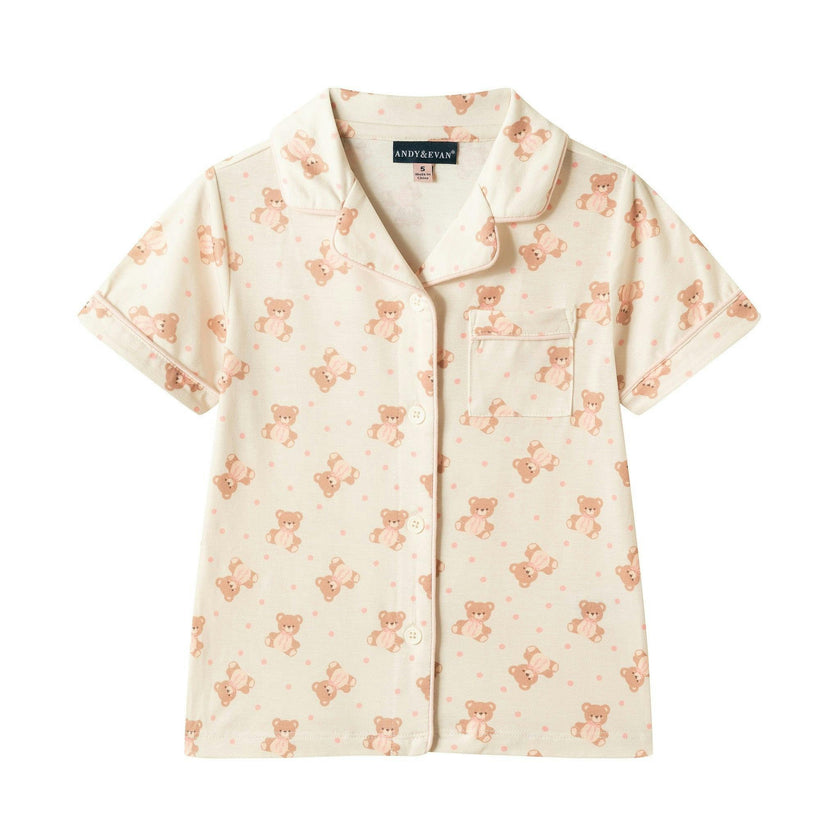 Girls Polka Dot Buttondown Pajama Set | White Teddy Bear