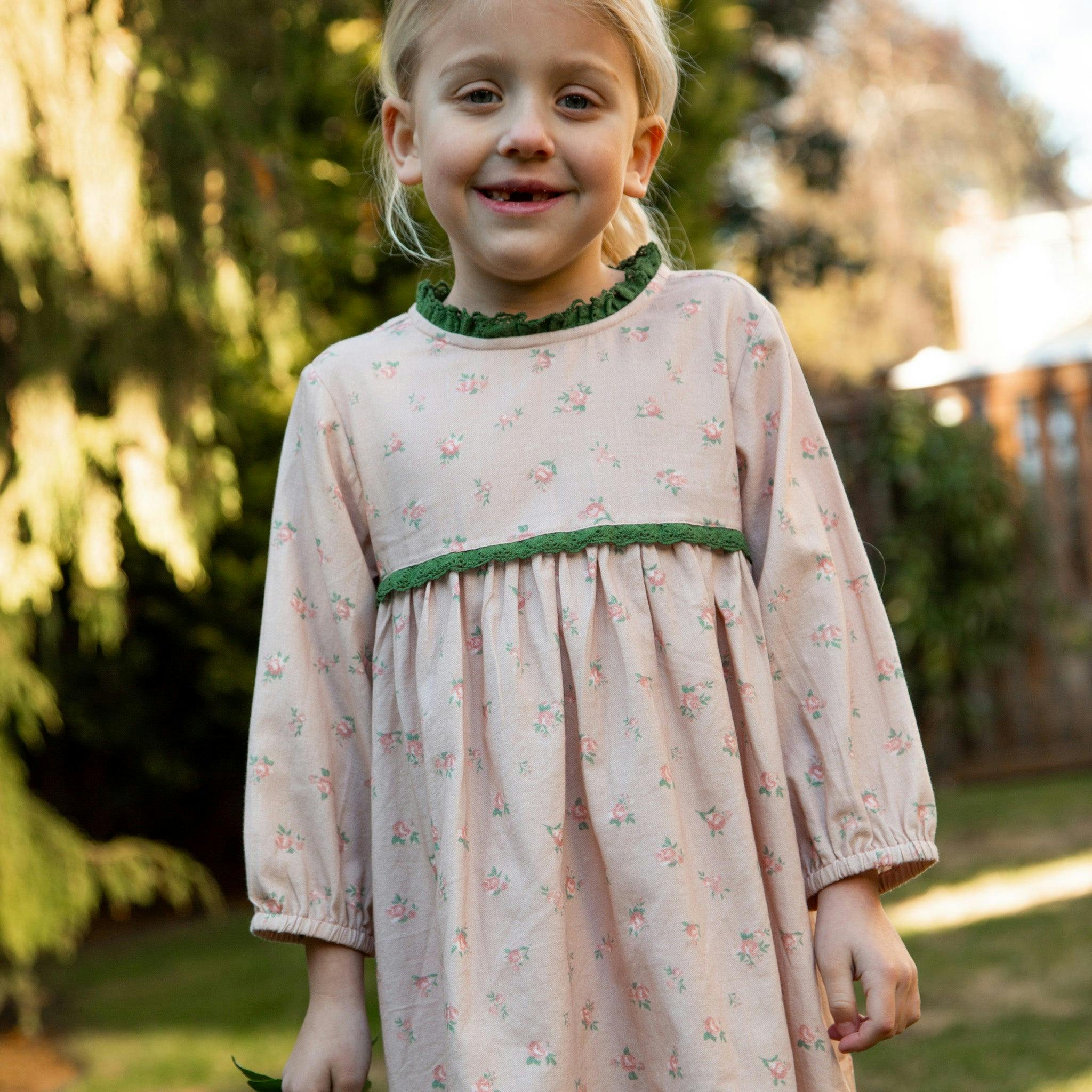 Toddler Priya Dress with Lace Trim | Vintage Pink Rose