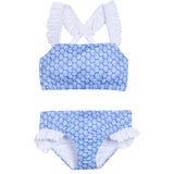 Cross Back Ruffle Bikini - Periwinkle Block Print