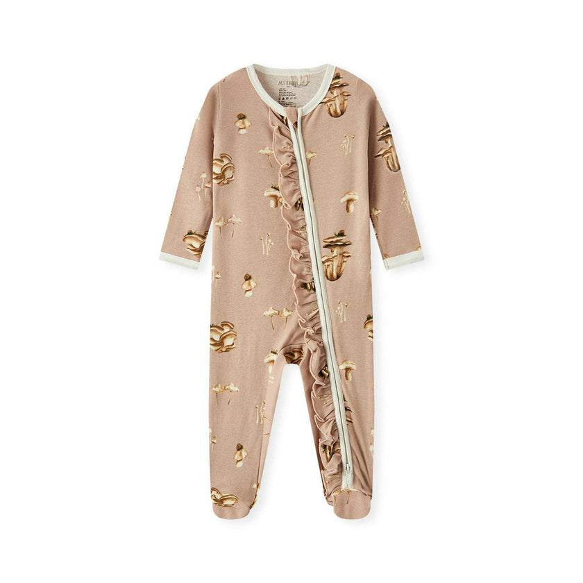 Mushroom Organic Cotton Ruffle Footed Romper
