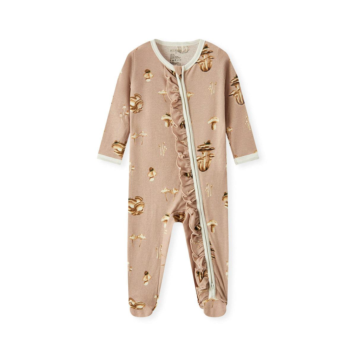 Mushroom Organic Cotton Ruffle Footed Romper