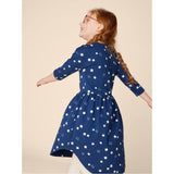 Graphic Print Crew Neck Long Sleeve Elastic Waist Midi Dress, Blue