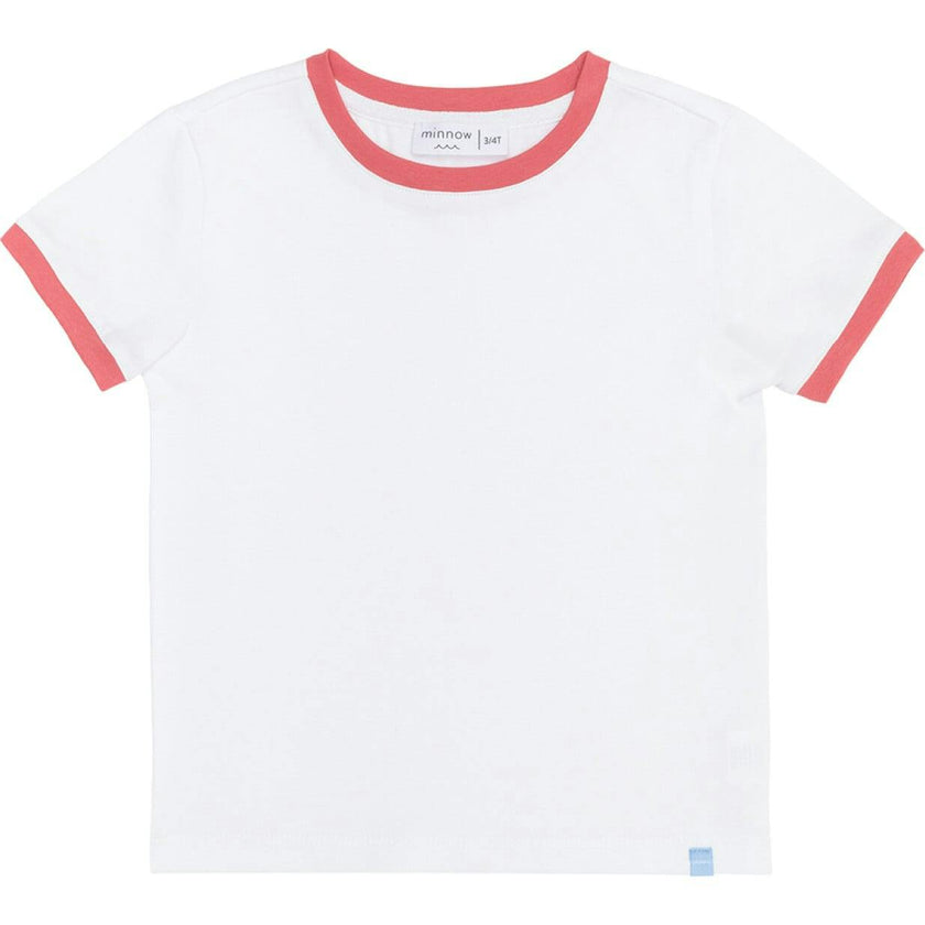 Unisex White Ringer Tee With Poppy Red Trim