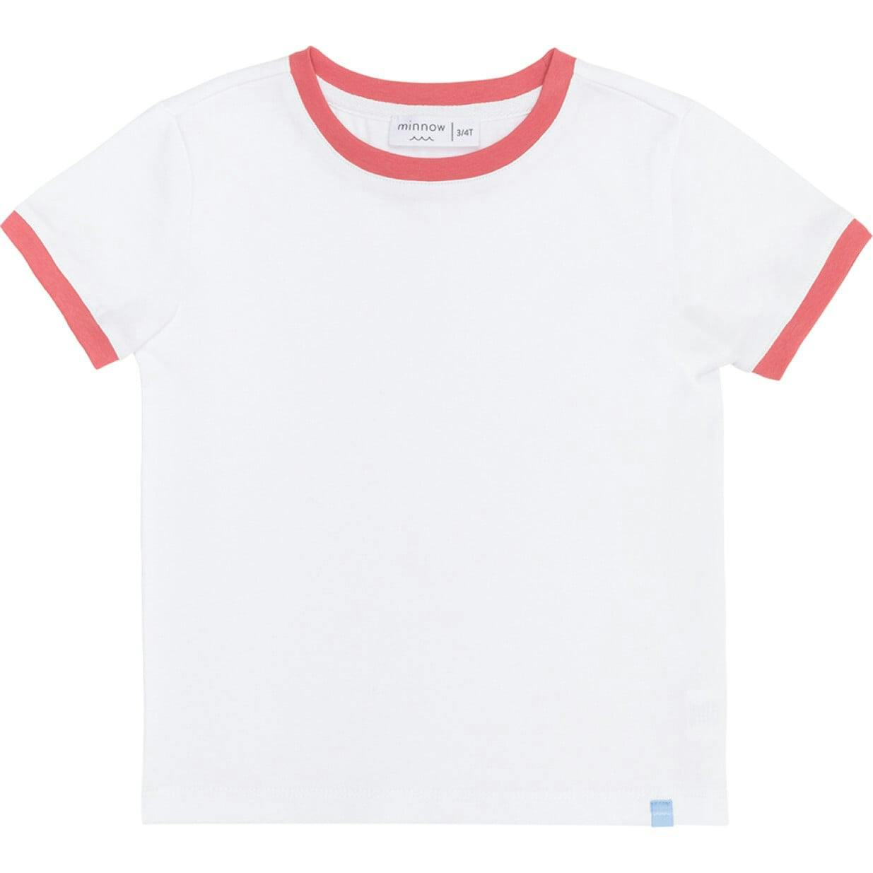 Unisex White Ringer Tee With Poppy Red Trim