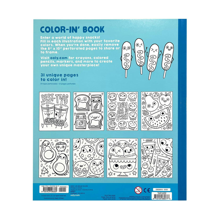 Color-in' Book Coloring Book - Happy Snacks - 31 Pages