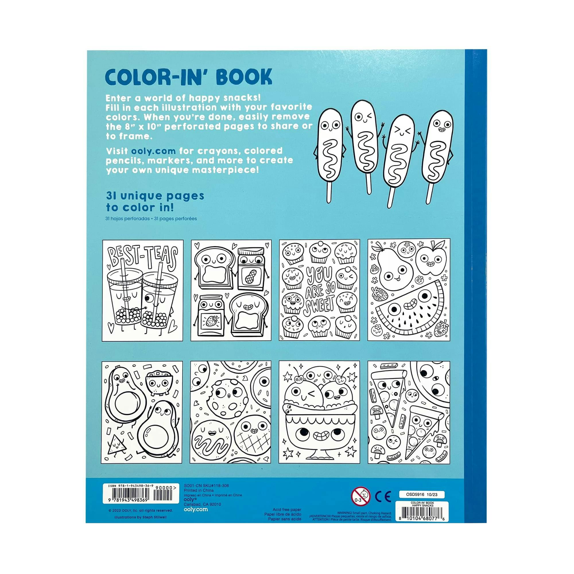Color-in' Book Coloring Book - Happy Snacks - 31 Pages