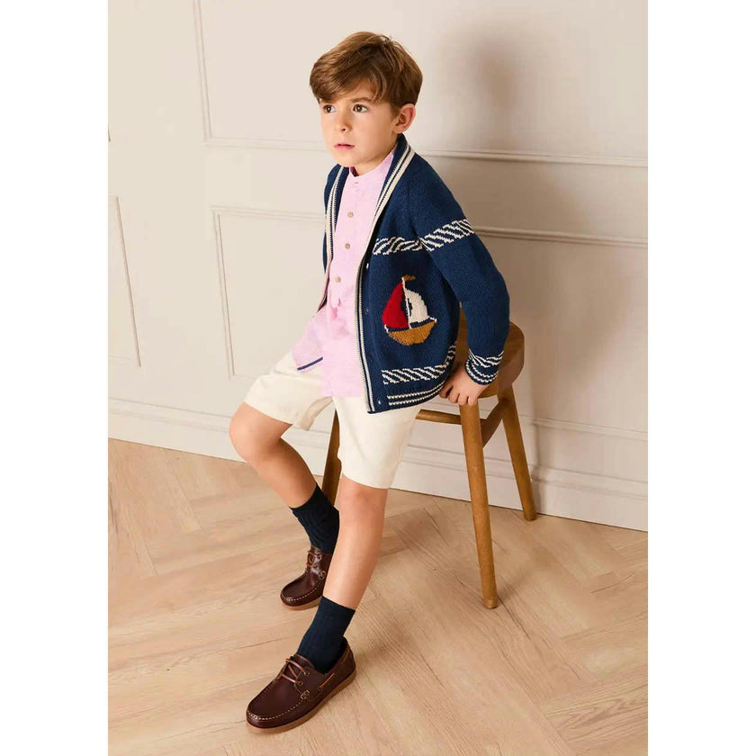 Boat Motif Knitted Cardigan in Navy (2- 10yrs)