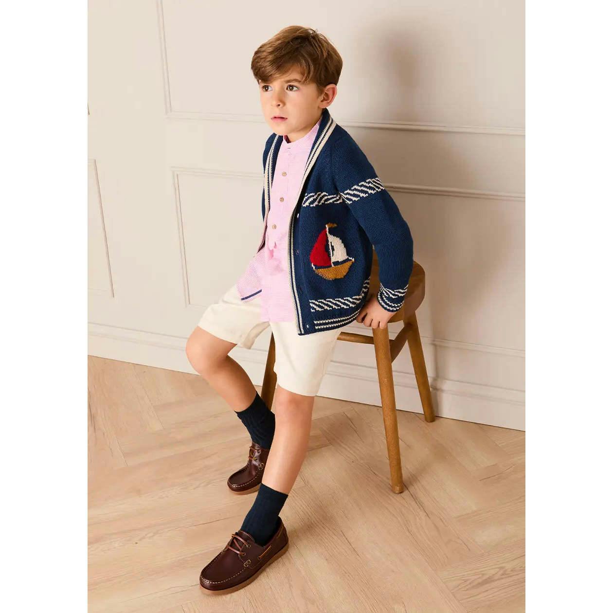Boat Motif Knitted Cardigan in Navy (2- 10yrs)