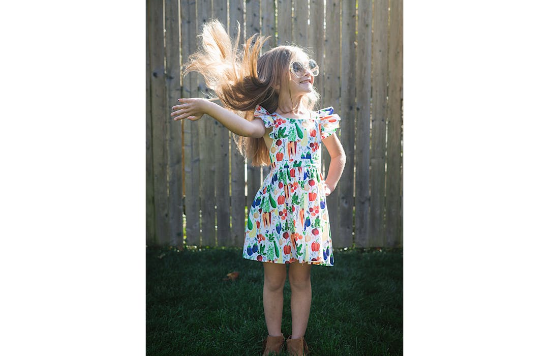 Ruffle Sleeve Dress in Veggies