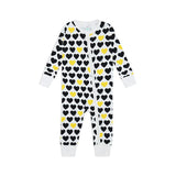 Black & Yellow Hearts Zip-up Baby Bodysuit