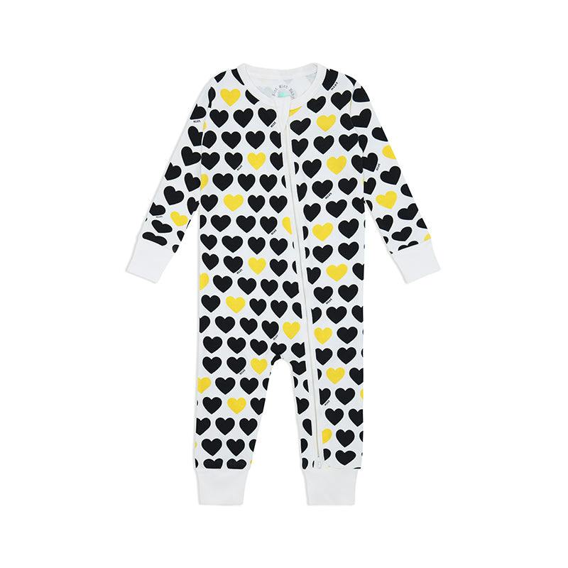 Black & Yellow Hearts Zip-up Baby Bodysuit