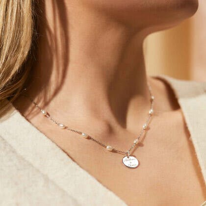 Personalized Pearl Chain Necklace, Sterling Silver