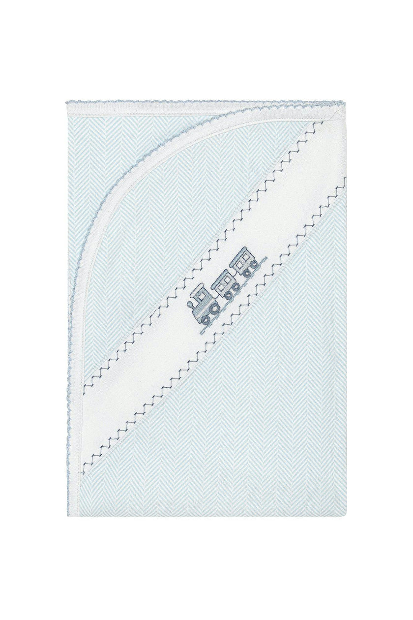 Blue Herringbone Embroidered Receiving Blanket