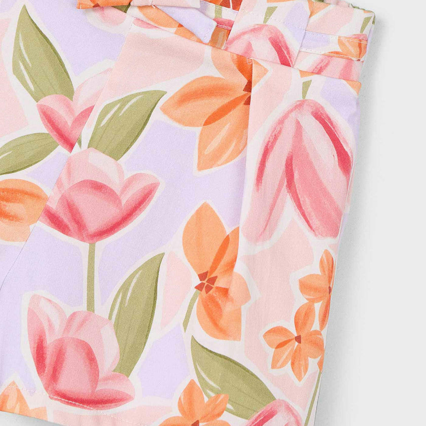 Lavender Floral Shorts With Belt