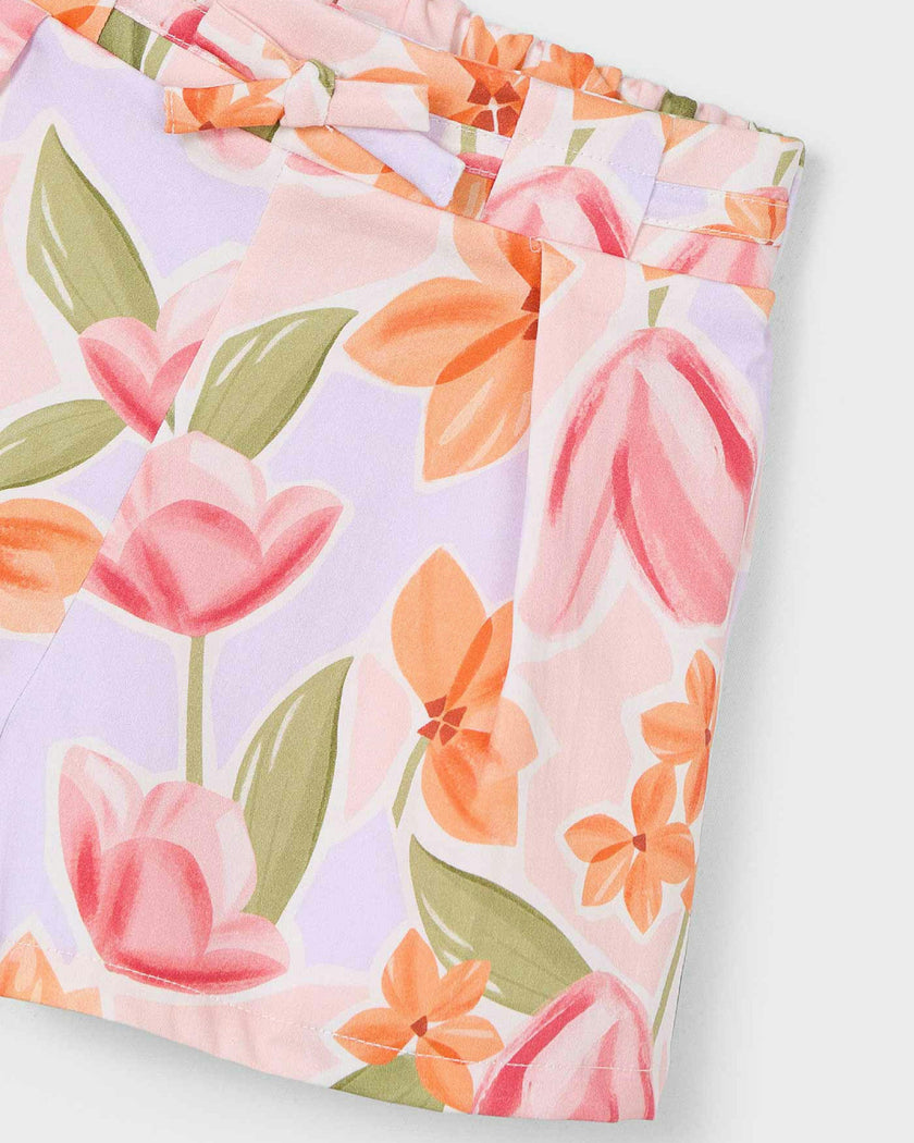 Lavender Floral Shorts With Belt