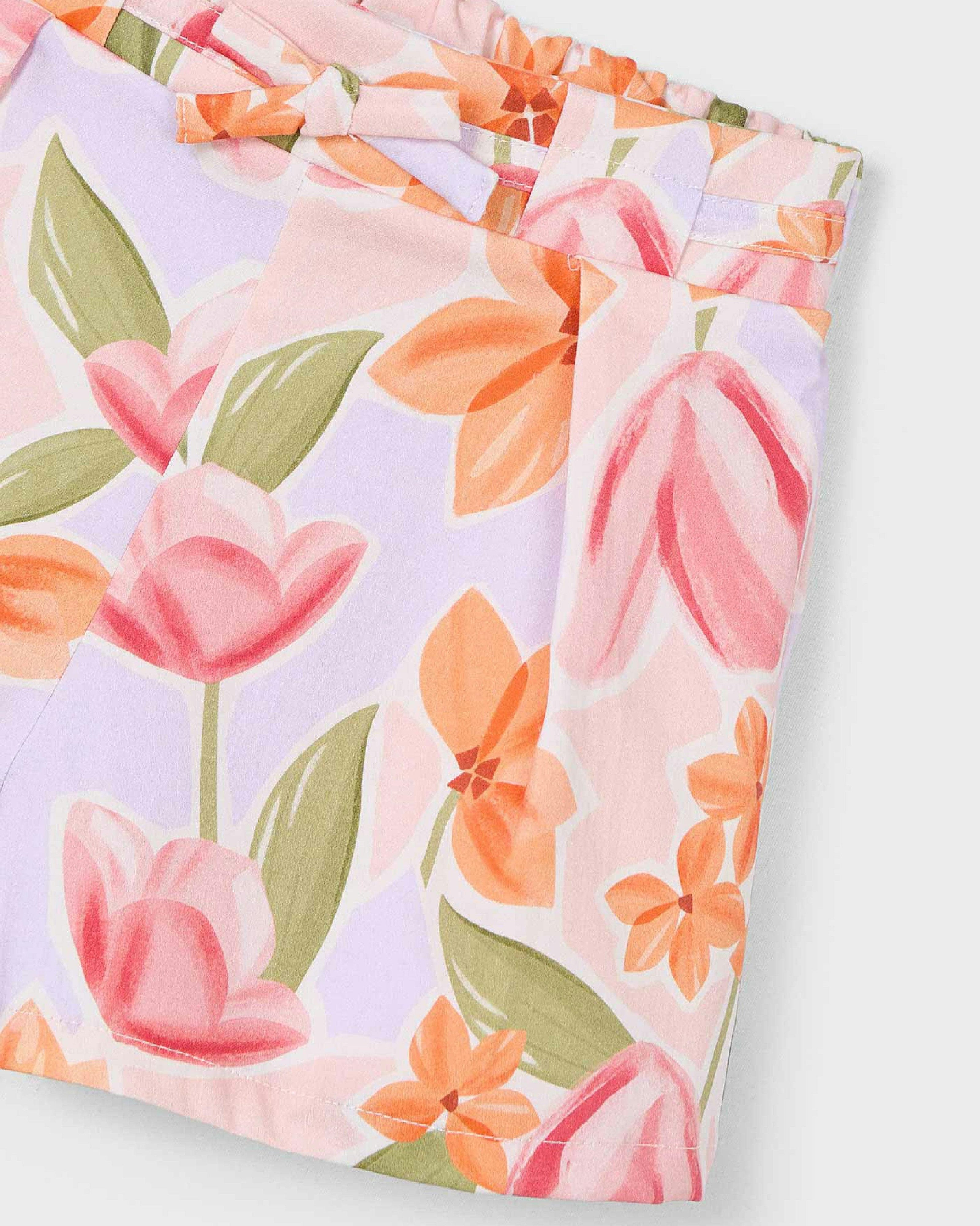 Lavender Floral Shorts With Belt