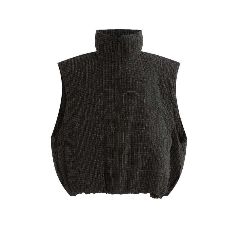 Black Grid-Pattern Quilted Vest